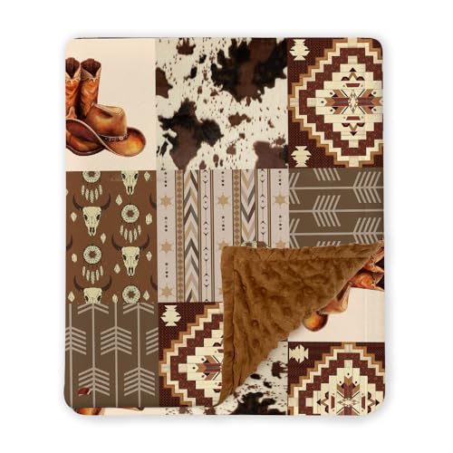 Image of Western Baby Blanket, Cowboy Minky Blankets for Boys Girls, Nursery Room Decor, Soft Warm Lightweight Nursery Bed Blanket for Newborn Toddlers Son Daughter (09)