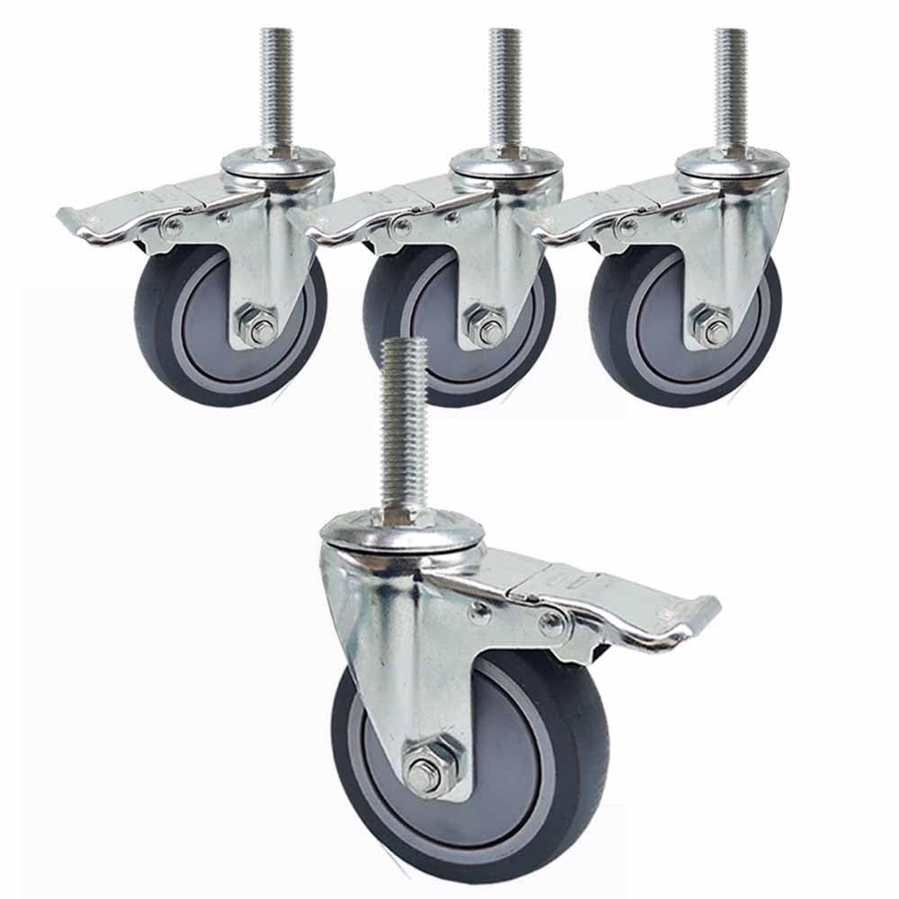 M16 Roulettes Pivotantes à Tige Filetée, 100mm Roulettes Robuste de Industriel avec Verrouillage Frein, Roulettes de Rechange Silencieuses pour Appareils et équipements, 4 Pièces (Color : Br