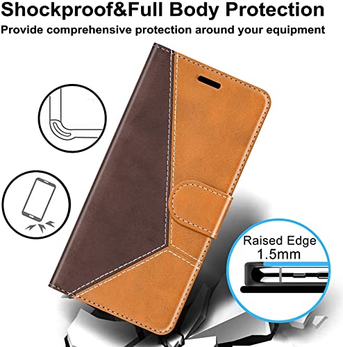 Image of Perkie Trendy Series, Faux Leather Wallet Flip Case Magnetic Closure Flip Cover for for Motorola Moto G54 5G (Tan & Brown)
