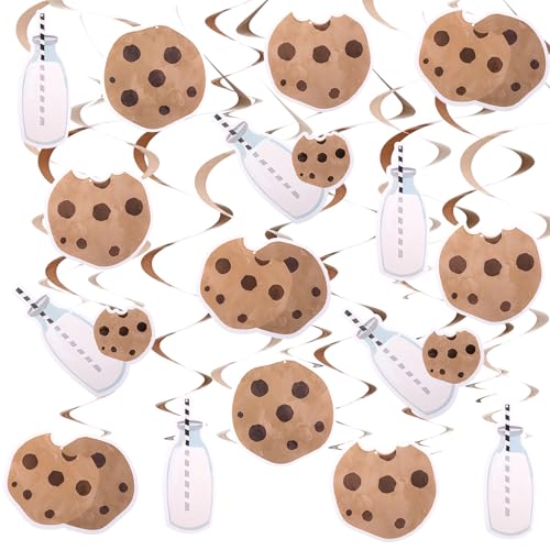 Image of Epakh 30 Pcs Cookie Milk Party Decorations Chocolate Chip Milk Hanging Swirls Cutouts Ribbon Streamers Garlands Cookie Party Supplies for Street Theme Birthday Baby Shower