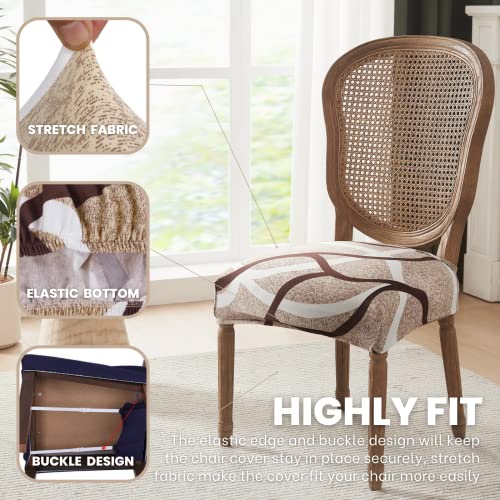 Image of SearchI Stretch Dining Chair Seat Covers Set of 6, Soft Removable Washable Seat Covers for Dining Chairs, Dining Room Seat Cover Protector (Rear-Covered, Beige)