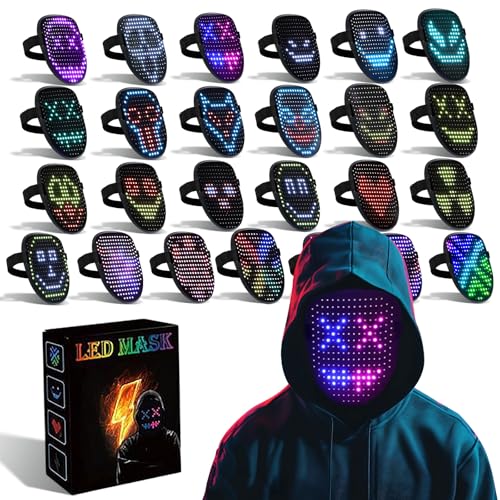 Aedcbaide Led Halloween Mask, Light Up Mask With 50 Presets Pattern, Led Face Mask with Gesture Sensing, Halloween Mask, Light Up Scary Mask for Halloween, Cosplay, Party, Masquerade Gifts