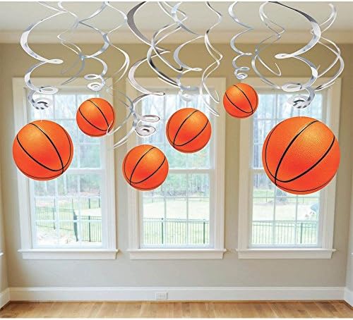 Nothin' But Net Multicolor Hanging Spiral Decorations - 7" (Pack Of 12) - Premium Paper Party Supplies For Sports & Basketball Events image 2