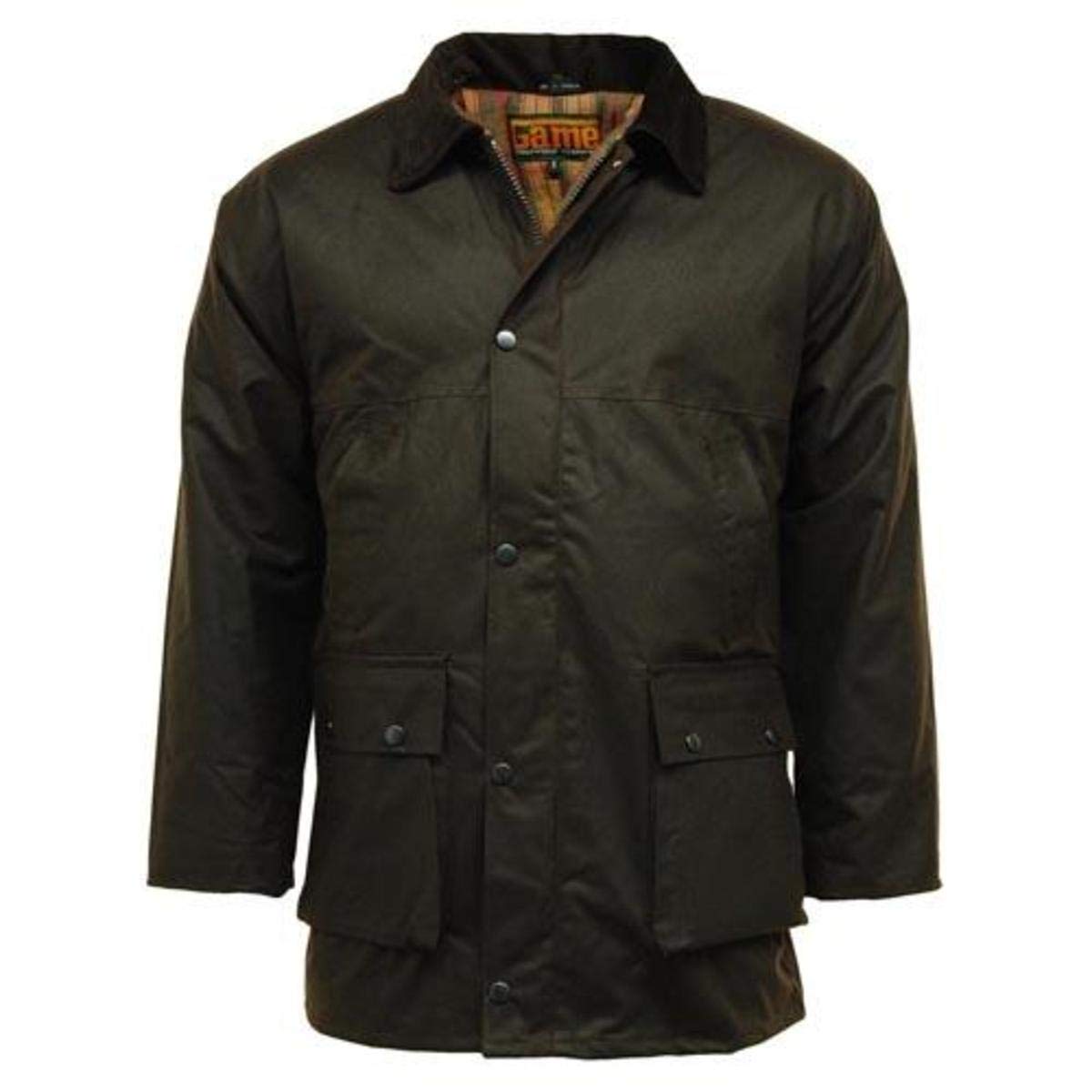 Game British Quilted Padded Country Wax Cotton Rain Jacket (M, Brown)