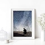  Din A4 Kunstdruck ungerahmt - Arthur Rackham - Wanderer unter Sternenhimmel, Sterne, Natur, blau Shabby Chic, Gemälde, Deko, Geschenk Druck Poster Bild