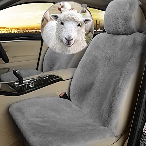 Altlue Real Genuine Sheepskin Seat Covers for Cars SUV Trucks Van RV Front Seats Sheepskin Car Seat Covers Sheepskin Automotive Seat Covers Fuzzy Fleece Fur Car Seat Covers Universal Gray (1 Piece)