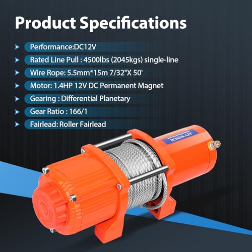 Winche eléctrico 4500LBS con control remoto y cable de acero miniatura 4