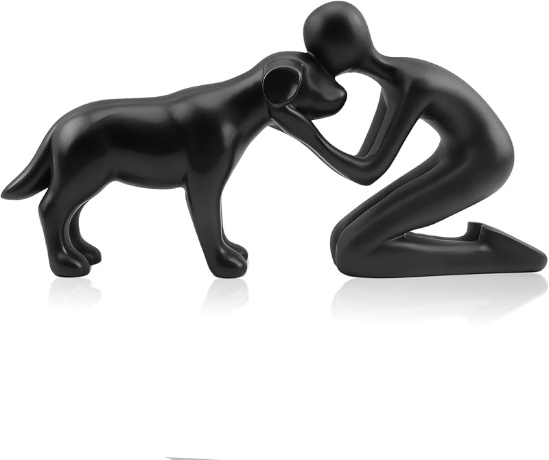 Estátua Memorial de Homem e Cão em Resina para Decoração de Casa DearKeeps D814, Preta