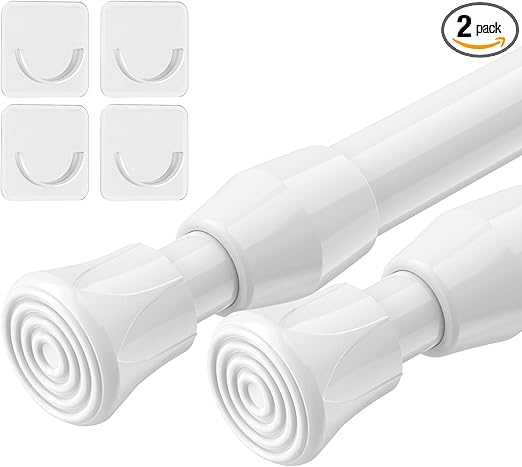 AIZESI Spring Tension Curtain Rods Short Tension Rod (White, 28" to 41"-2Pcs)
