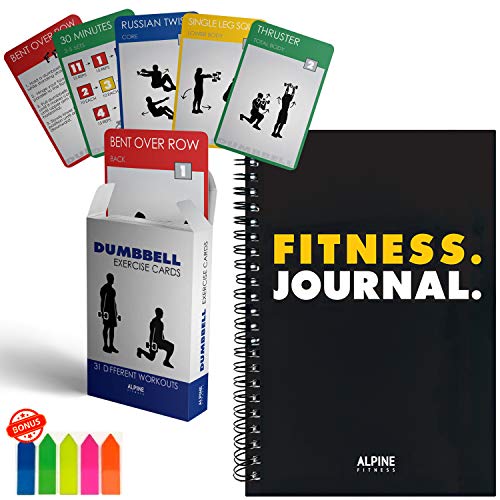 Workout Journal and Dumbbell Exercise Cards – 34 Cards and 26 Week Fitness