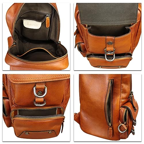 Image of Genuine Leather Sling Bag for Men and Women Full Grain Leather Crossbody Sling Backpack Purse