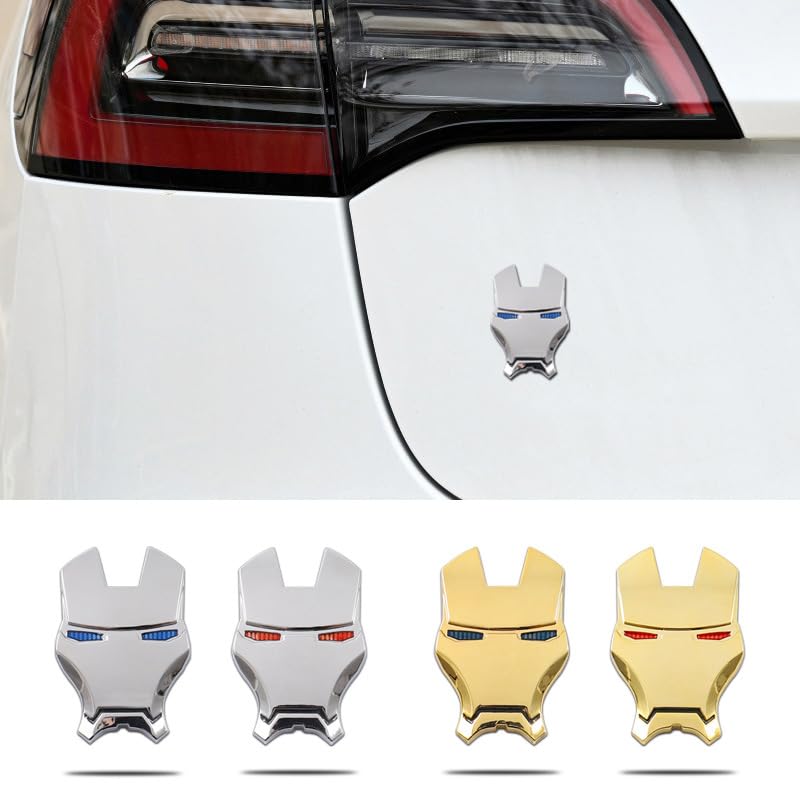 Image of JVCV 3D Metal Iron M face Sticker Chrome Logo Decal Emblem Badge for All Cars Bikes Laptops Headphones Helmets Home Office Accessory (Iron M Face, Gold Blue Eyes)