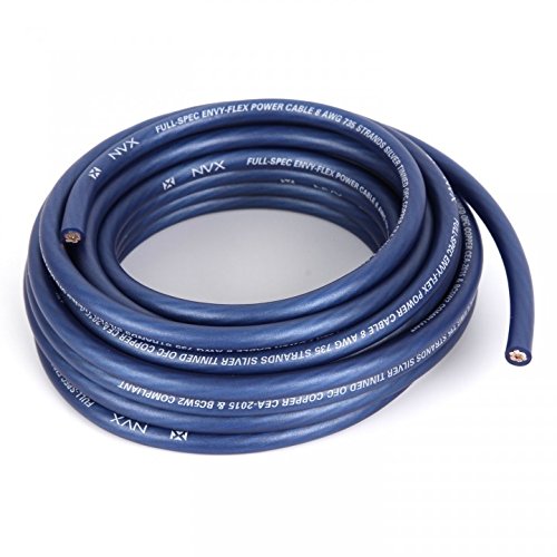 NVX 100% TINNED OFC 8 Gauge Power and Ground True AWG Wire (Blue, XW8BL20)
