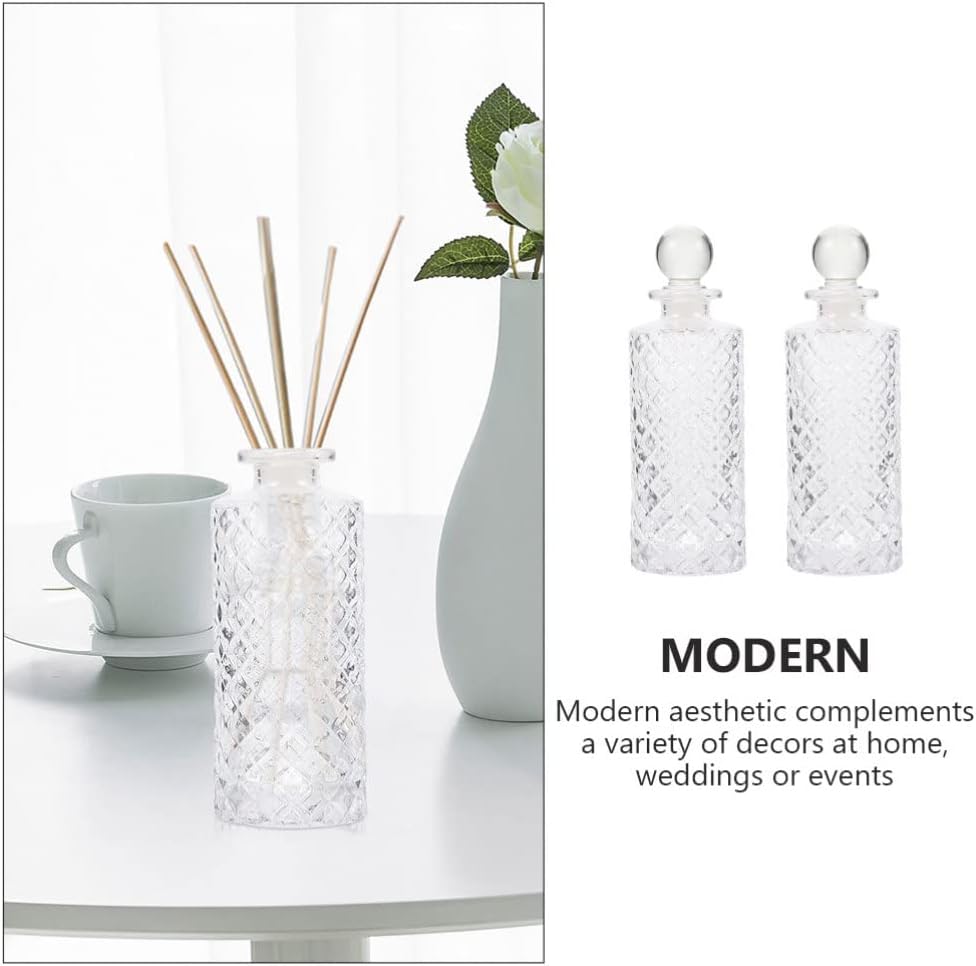 Healifty 2pcs Transparent Aromatherapy Bottles Empty Perfume Bottle Glass Containers for Reed Diffuser Essential Oil Storage Home D Cor Shelf Tabletop Dressing Table Display image 4