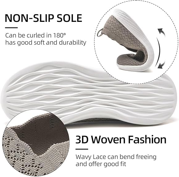 Image of Puxowe Women's Slip-On Walking Shoes | Lightweight Knit Sneakers with Memory Foam Insole, Breathable & Wide Fit Available for Daily Walking, Casual & Travel
