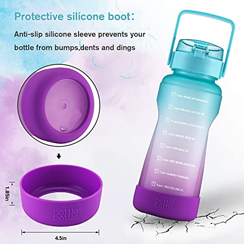 Bottlebottle Bottle Bottle Half Gallon/64 Oz Water Bottle With Straw Big Handle Protective Silicone Boot Sports Water Bottle With Time Marker Leak Proof Reusable Water Jug For Adult And Kids thumb #2