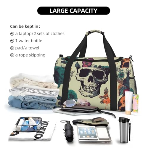 Travel Duffel Bag Lightweight Waterproof Carry On Tote Bag Foldable Weekender Overnight Bags Skull Flower Sport Gym Bag For Women Men4
