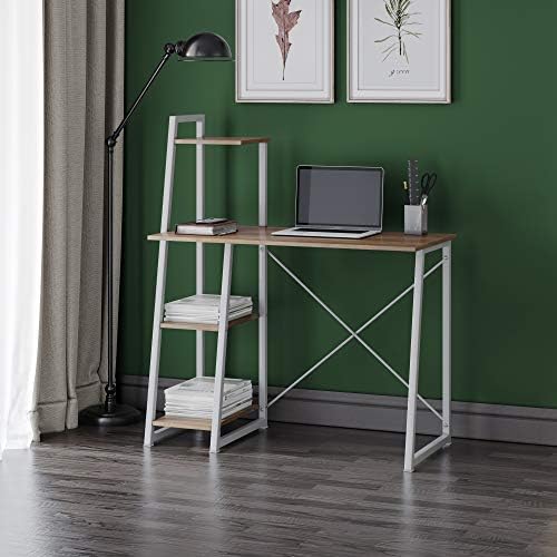 Hallowood Furniture Dudley Small Office Desk with 3 Shelf  Computer Desk for Home with Metal Legs & Wooden Top  Study Table for Children & Adults  Desks & Workstations  PC Table