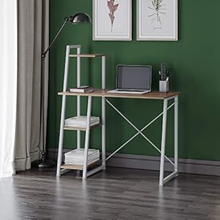 Hallowood Furniture Dudley Small Office Desk with 3 Shelf  Computer Desk for Home with Metal Legs & Wooden Top  Study Table for Children & Adults  Desks & Workstations  PC Table