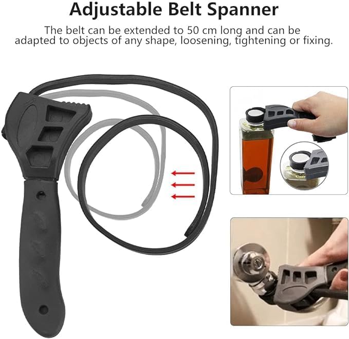 Clé à Sangle De 12,3 Pouces, Ouvre-Bouteille De Ceinture En Caoutchouc, Clé à Tuyau Réglable, Outil à Main Pour Filtre à Huile