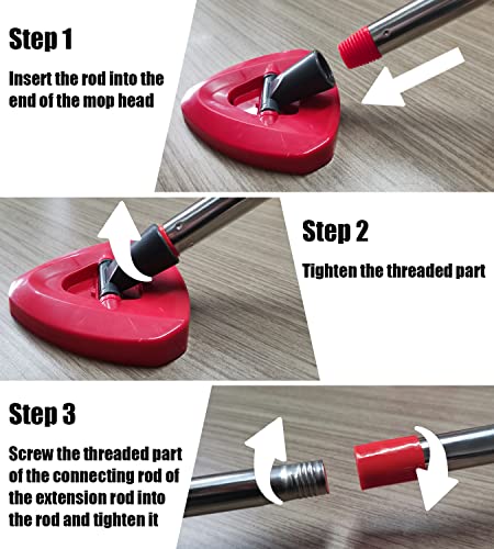 Ziivita Spin Mop Handle Replacement - Compatible With Ocedar Mop Handle, Extendable Mops Handle For Cleaning Floor, 4 Sections Mops Head Stick, 28 In To 57 In (Red - American Screw Thread) #TOP3