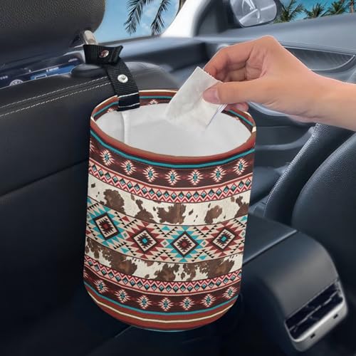 Image of Pensura Tribal Aztec Geometric Car Trash Bag Adjustable Buttons Camping Trash Can Portable Foldable Multipurpose Trash bin Waste Basket Auto Accessories for Car, Home, Outdoor