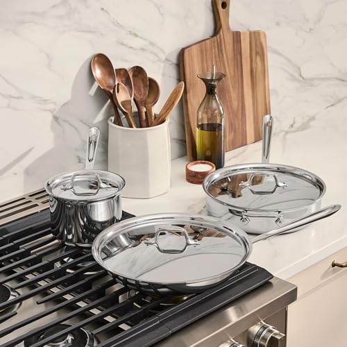 Image of All-Clad D3 Stainless Steel 6 Piece Cookware Set- Made in USA- Includes 12 inch Fry Pan, 2 Qt Saucepan, 4 Qt Sautepan, Professional Grade -Oven Safe & Induction Compatible