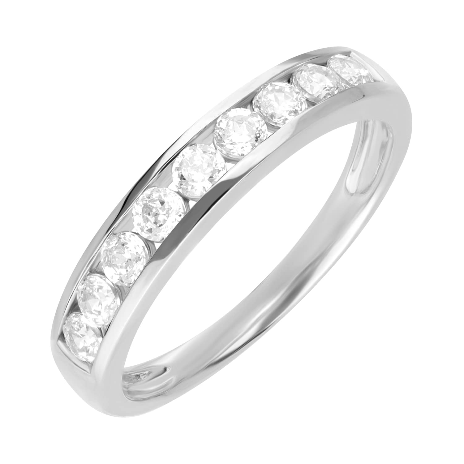 9ct White Gold 0.5ct Finest 100 Cut Swiss Cubic Zirconia Channel Set Half Eternity Ring