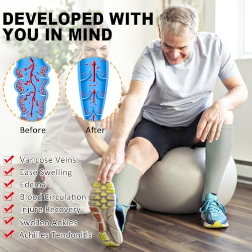 Image of CASMON 2 Pairs Zipper Compression Socks for Women & Men,15-20 mmHg Closed Toe Knee High Support Sock for Varicose Vein Edema
