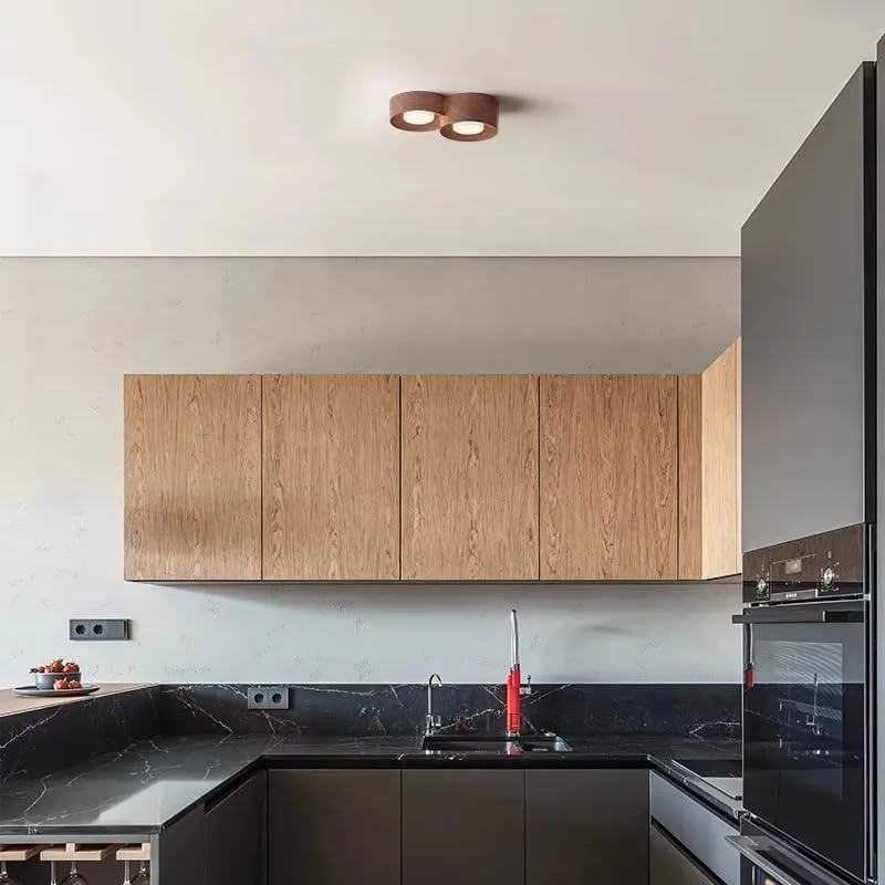 Spot LED de plafond double tête en bois style scandinave pour salon