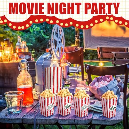 Image of Reallnaive 24 Pcs Christmas Popcorn Boxes Popcorn Paper Boxes Buckets Candy Containers Accessories for Xmas Movie Night Decor Supplies (Classic)