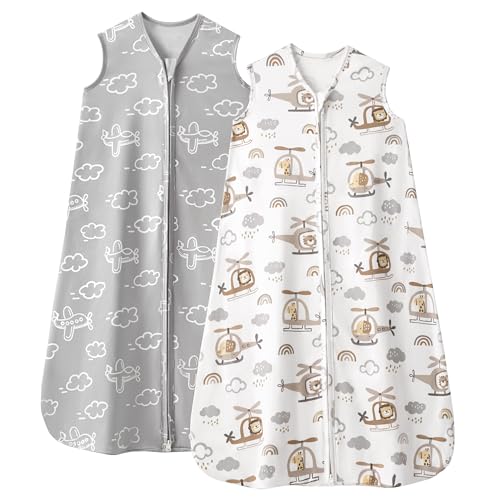 Baby Sleep Sack 0-6 Months, 0.5 TOG Wearable Blanket for Baby Boy and Girl, 2-Way Zipper Newborn and Infant Sleeping Bag 2 Pack, Lightweight Sleep Sacks Grey Helicopter（Small）