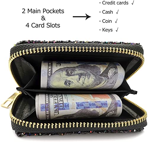 Bestmaple Rainbow Glitter Small Wallet For Girls Women Sequins Coin Purse Pouches Zipper Card Holder (Black) #TOP4