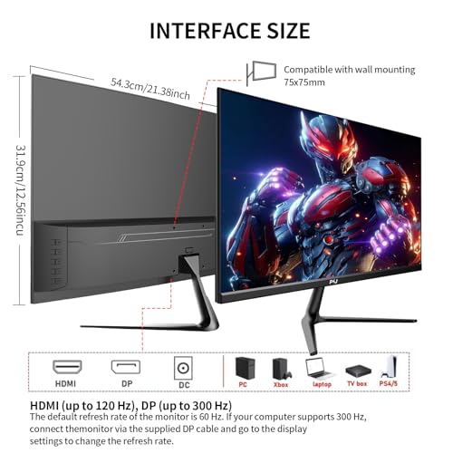 Image of PIJ 24.5 inch 300Hz Gaming Monitor, FHD PC Monitor Built-in Speakers, 1080p Computer Screen for Home Office Business, DP, HDMI, Compatible with Wall mounting 75 * 75MM - Black