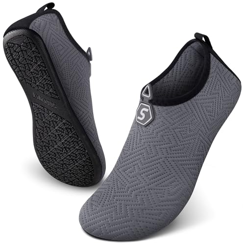Image of SEEKWAY Water Shoes Quick-Dry Aqua Socks Barefoot Slip-on for Beach Pool Swim River Yoga Lake Surf Women Men Black SK001