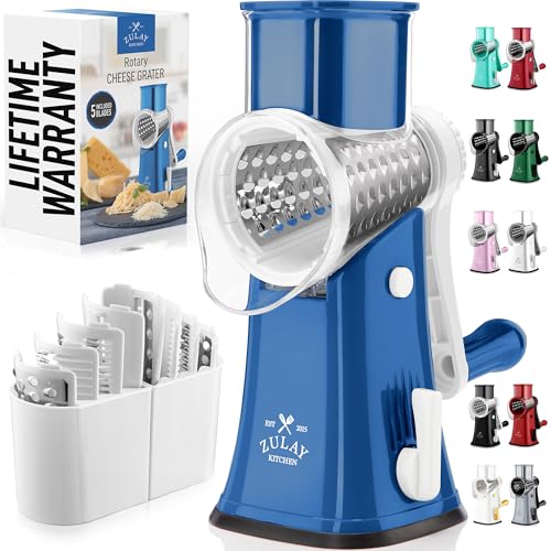 Zulay Kitchen Rotary Cheese Grater with 5 blades