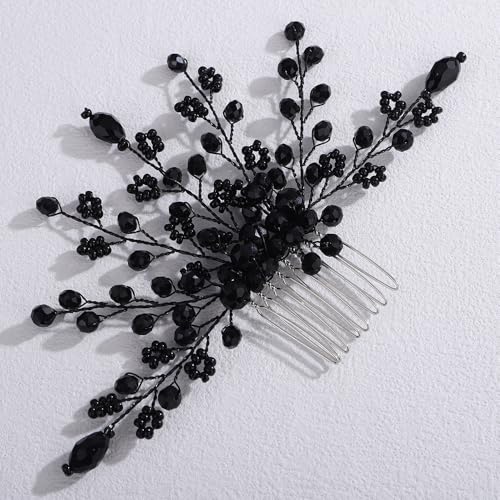 Peine para cabello negro con cristales, artesanal miniatura 2