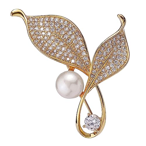 Image of Crystal Pearl Flower Brooches Pins Fashion Beautiful Created Rhinestone Floral Brooch Good Idea for Party Dance Wedding Banquet for Elegant Women Girl