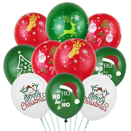 30 palloncini decorativi per feste di Natale, palloncini in lattice da 30,5 cm, colore bianco, rosso e verde, per forniture a tema natalizio