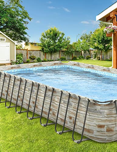 EVAJOY 32ft x 16ft x 52in Metal Frame Swimming Pool Set, Rectangular Above Ground Pool Cover with Sand Filter Pump, Pool Ladder, Ground Cloth for Backyard, Garden, PVC, Blue