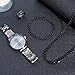 NEWITIN 4 Pieces Black Jewelry Set for Men Stainless Steel Watch Necklace Bracelet Ring Fashion Black Wristwatch Cuban Link Chain Cuban Jewelry Set for Men