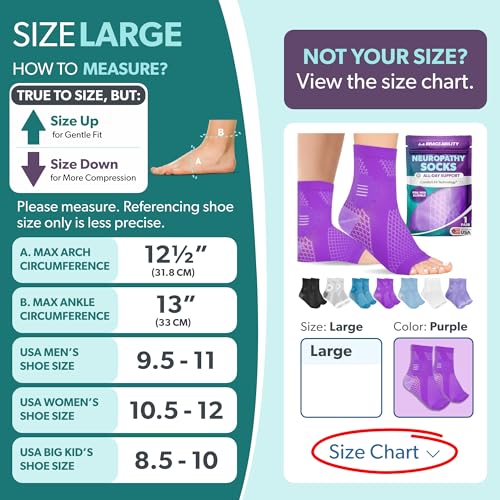 Image of BraceAbility Neuropathy Socks (Pair) - Peripheral Neuritis Compression Diabetic Toeless Foot Sleeves for Nerve Damage Pain in Feet, Ankle Gout, Plantar Fasciitis Relief Brace for Men and Women (L - Purple)