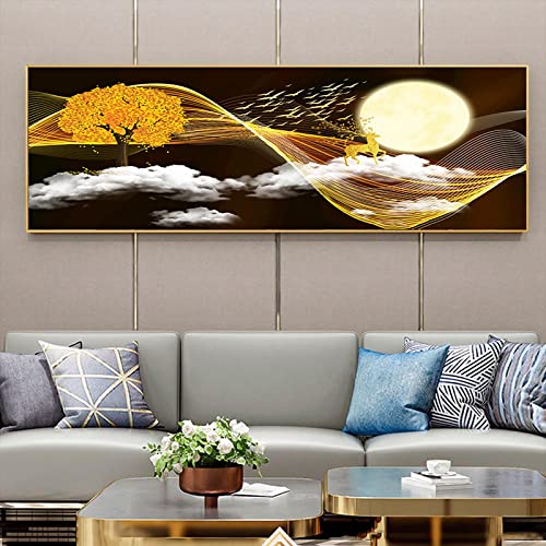 Photos pour salon chambre decor KEBIA grand format 60x180cm tableau abstrait or et blanc