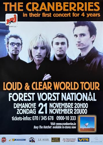 Affiche The Cranberries Loud and Clear World Tour Concert Belgique 1999 Grand Format 70X100Cm