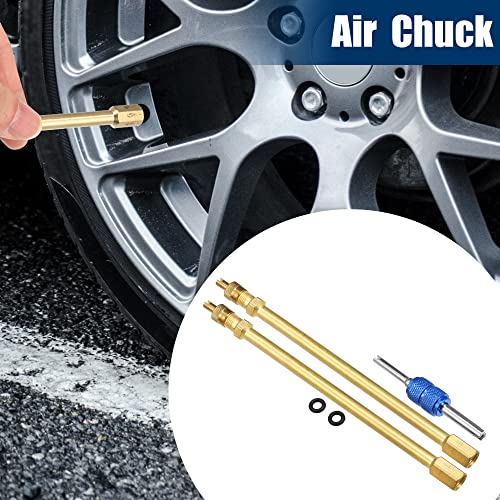 Image of X AUTOHAUX 1 Set 5.91 inch Dually Valve Stem Extenders Straight Dual Tire Valve Extension for Car Truck RV Pickup Motorcycle Gold Tone