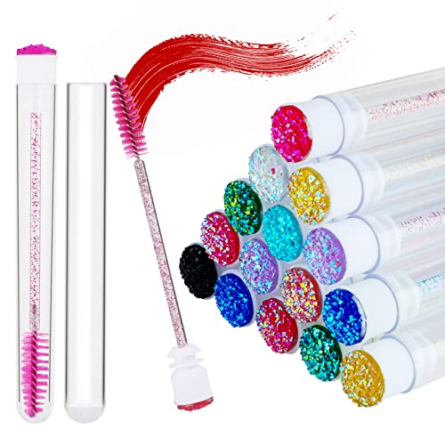 MWOOT 20 Piezas Desechables Cepillos para Rímel con Tubos, Colores Mixtos Diamante Varillas de Rímel Mascara Brushes with Tubes, Cepillos y Cejas para Pestañas Extensión Suministros para Mujeres