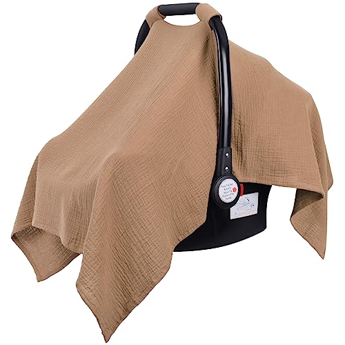 Image of Metplus Muslin Car Seat Cover for Babies - Carseat Stroller Cover Infant Stroller Covers for Boys and Girls, Breathable & Lightweight, Fits Most Strollers & Baby Car Seats