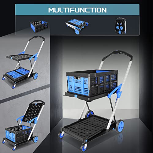 Multi Use Functional Collapsible Utility Cart,Collapsible Shopping Carts With Storage Crate Adjustable Shopping Cart Mobile Folding Trolley Lightweight, Storage Cart With Removable Basket Carries #TOP1