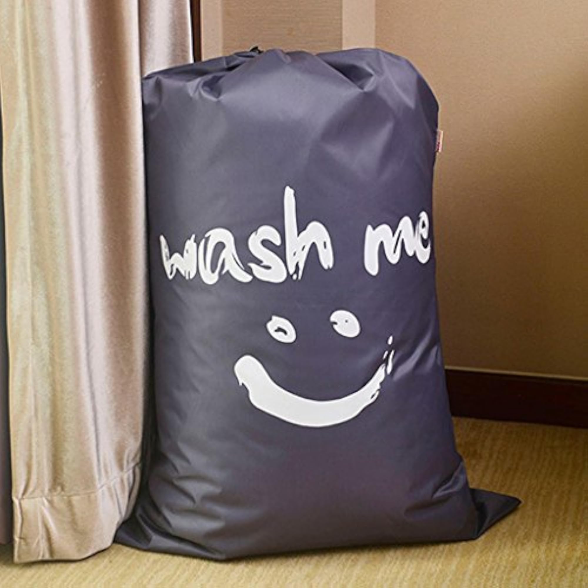 Nylon Drawstring Laundry Bag in Dark Gray