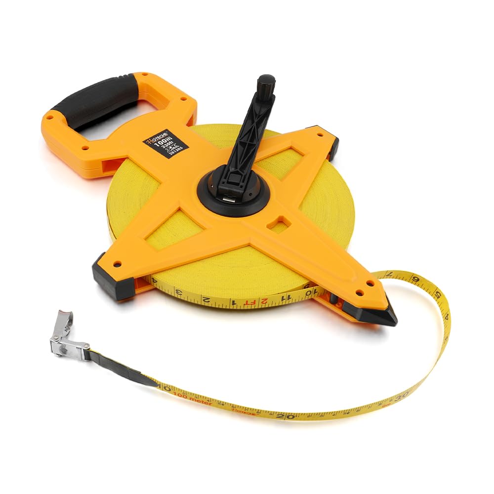 Hoteche Cinta de medición de fibra de 100 m, 3 velocidades, carcasa ABS, cinta de fibra de vidrio, escalas de doble cara, caja de color